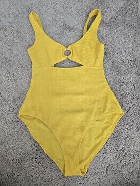 aerie Yellow Textured One-Piece Swimsuit with Front Ring Size Medium